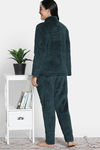 Zivame Soft Snuggles Knit Poly Fur Fabric Loungewear Set - Dark Sea — thumbnail 4